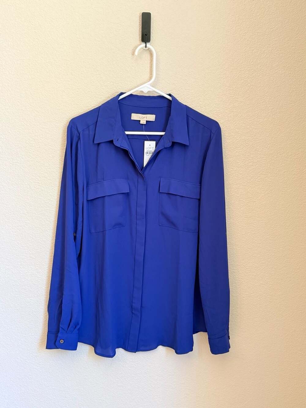 LOFT Royal Blue Long Sleeve Button Down Pocket Blouse